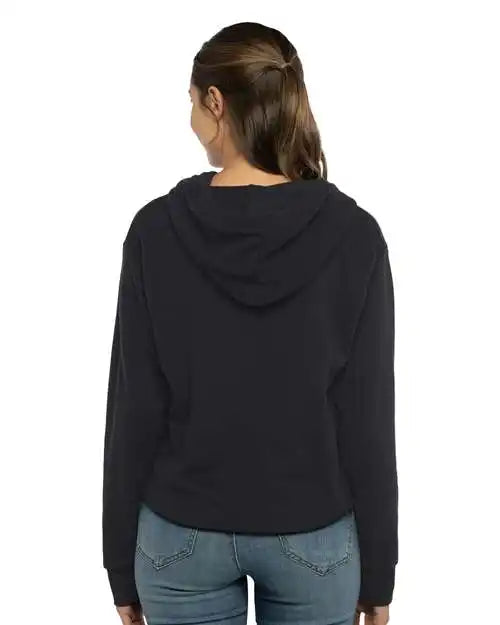 Next Level 9384 Women’s Laguna Sueded Raw Edge Crop Hoodie - Black