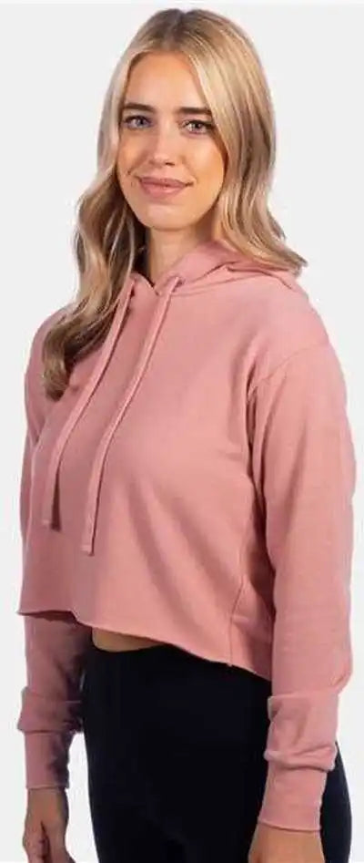 Next Level 9384 Women’s Laguna Sueded Raw Edge Crop Hoodie Desert Pink
