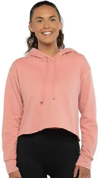 Next Level 9384 Women’s Laguna Sueded Raw Edge Crop Hoodie - Desert Pink