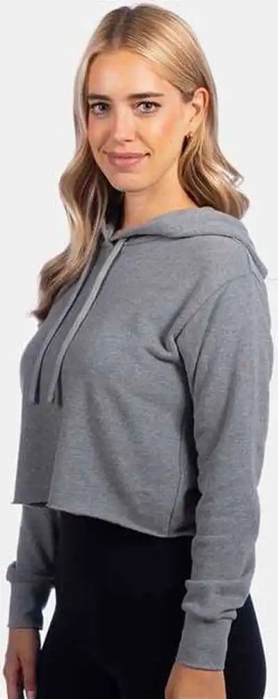 Next Level 9384 Women’s Laguna Sueded Raw Edge Crop Hoodie - Heather Gray