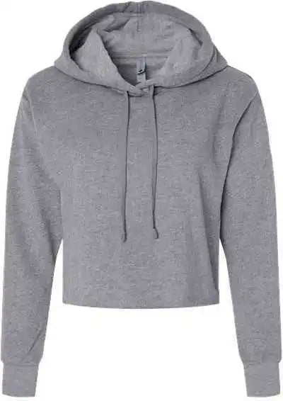 Next Level 9384 Women’s Laguna Sueded Raw Edge Crop Hoodie - Heather Gray