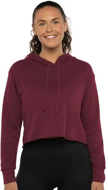 Next Level 9384 Women’s Laguna Sueded Raw Edge Crop Hoodie - Maroon