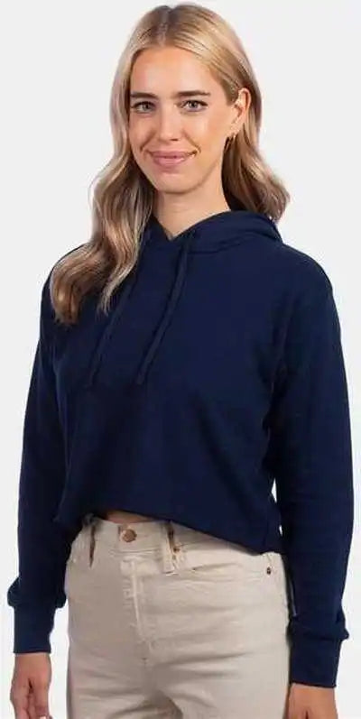 Next Level 9384 Women’s Laguna Sueded Raw Edge Crop Hoodie Midnight Navy