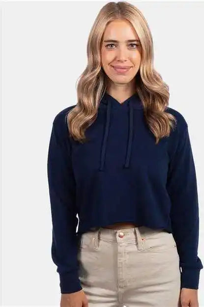 Next Level 9384 Women’s Laguna Sueded Raw Edge Crop Hoodie Midnight Navy