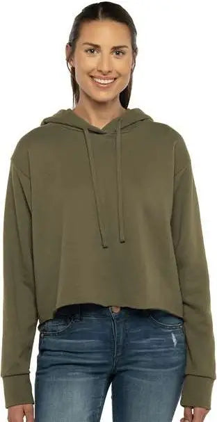 Next Level 9384 Women’s Laguna Sueded Raw Edge Crop Hoodie - Military Green