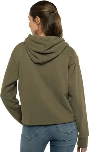 Next Level 9384 Women’s Laguna Sueded Raw Edge Crop Hoodie - Military Green