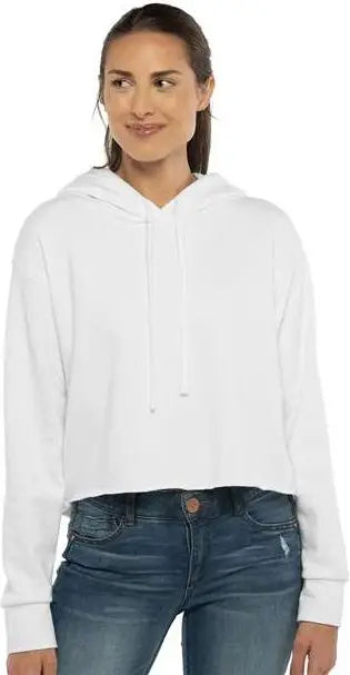 Next Level 9384 Women’s Laguna Sueded Raw Edge Crop Hoodie - White