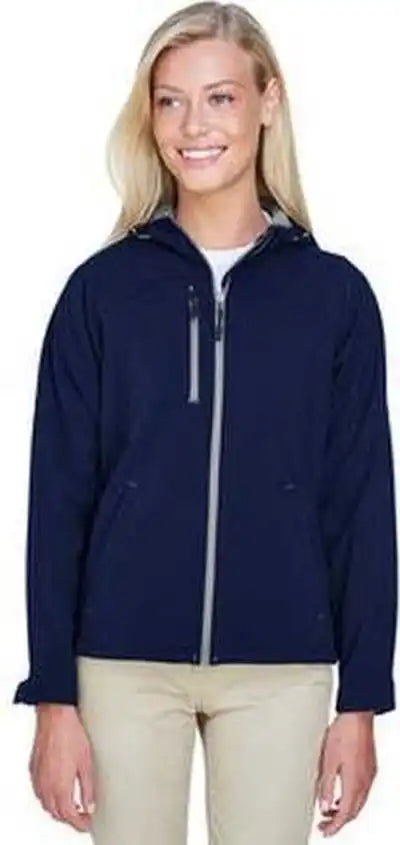 North End 78166 Ladies’ Prospect Two Layer Fleece Bonded Soft Shell Hooded Jacket Navy