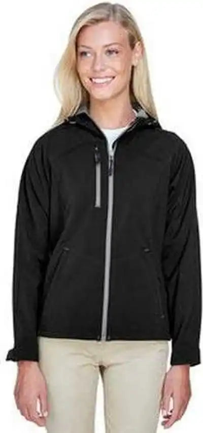 North End 78166 Ladies’ Prospect Two-layer Fleece Bonded Soft Shell Hooded Jacket - Black