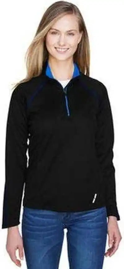 North End 78187 Ladies’ Radar Quarter-zip Performance Long-sleeve Top - Black True Royal