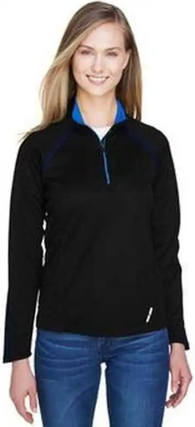 North End 78187 Ladies’ Radar Quarter-zip Performance Long-sleeve Top - Black True Royal