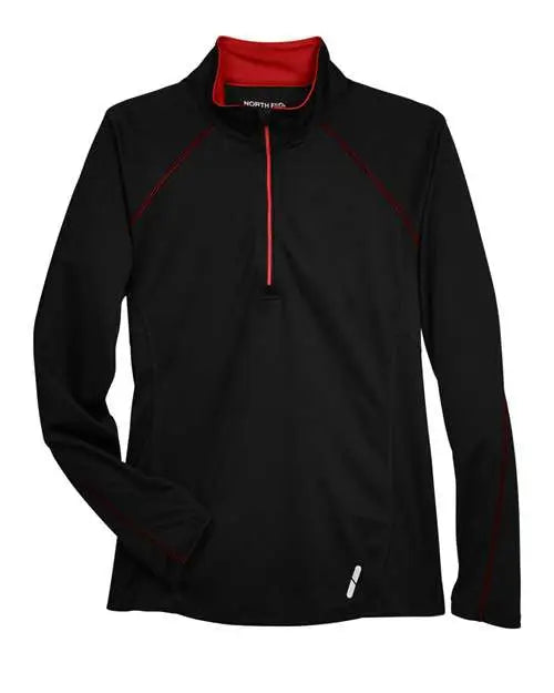 North End 78187 Women’s Radar Quarter-zip Pullover Performance Top - Black Classic Red