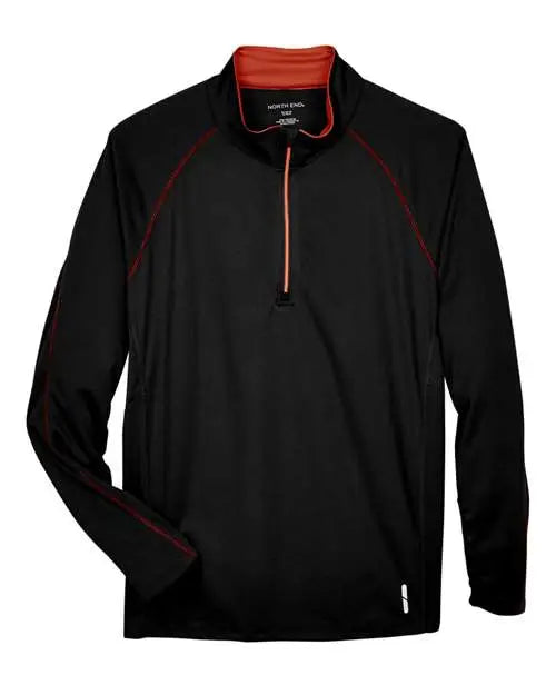 North End 88187 Men’s Radar Performance Quarter-zip Pullover - Black Classic Red