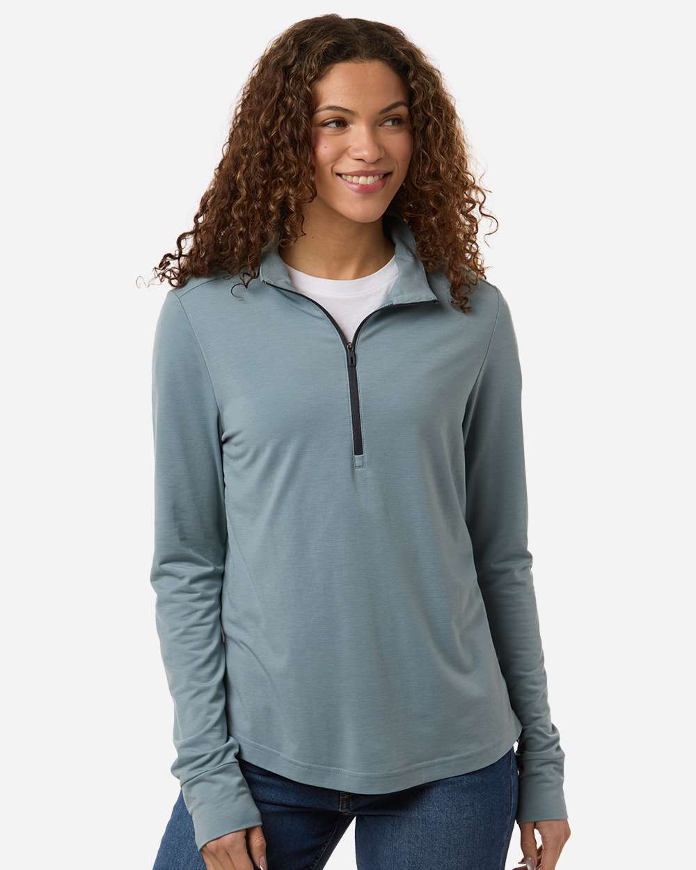 North End Ne405w Women’s Jaq Stretch Performance Quarter-zip - Opal Blue Carbon