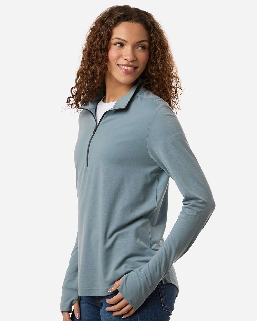 North End Ne405w Women’s Jaq Stretch Performance Quarter-zip - Opal Blue Carbon