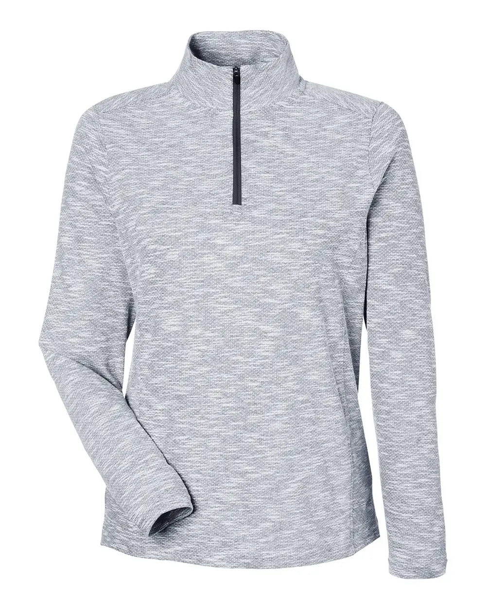 North End Ne415w Women’s Eclipse Jacquard Quarter-zip Pullover - Black Heather - Ladies Xs