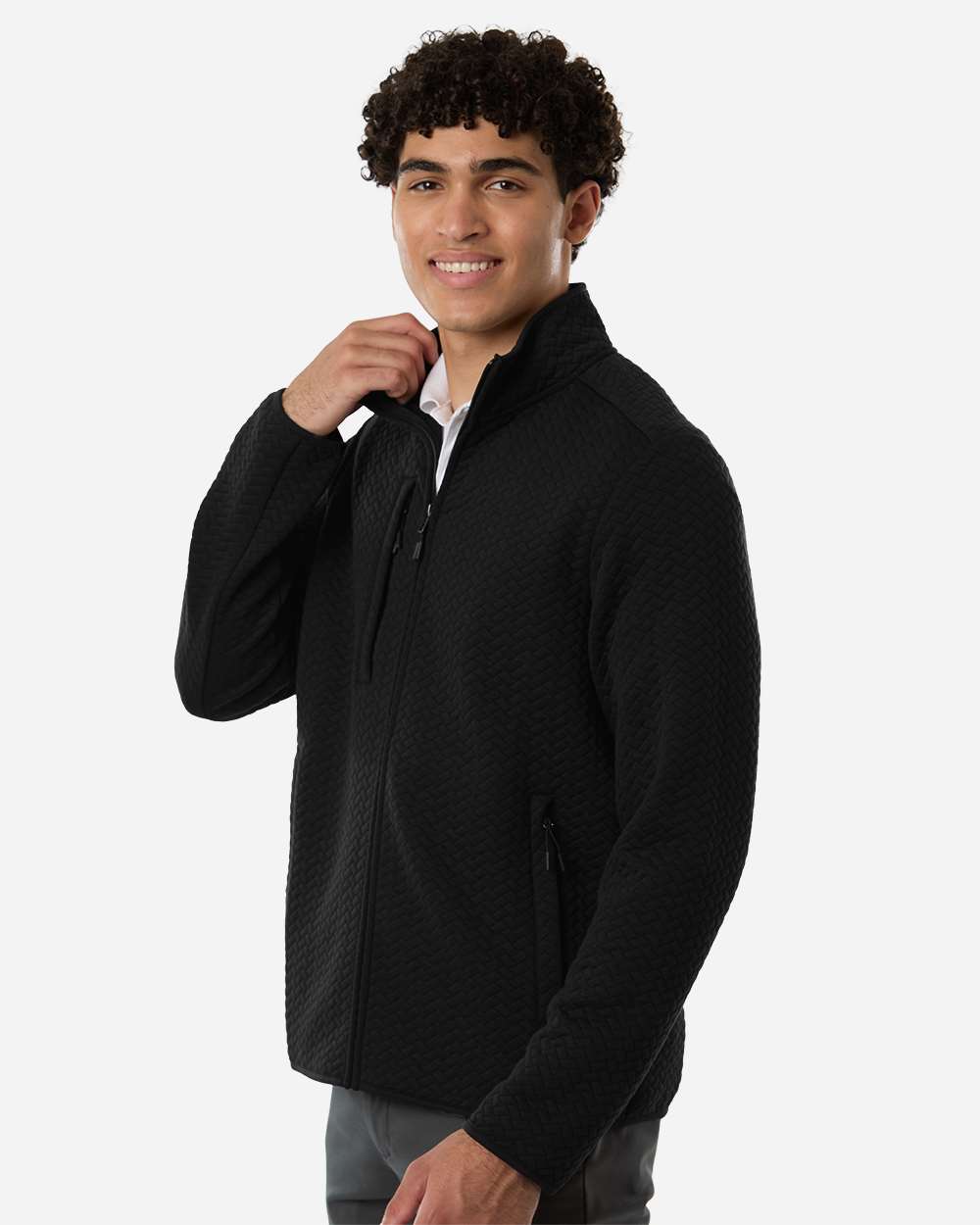North End Ne425 Men’s Aspen Herringbone Fleece Full-zip - Black
