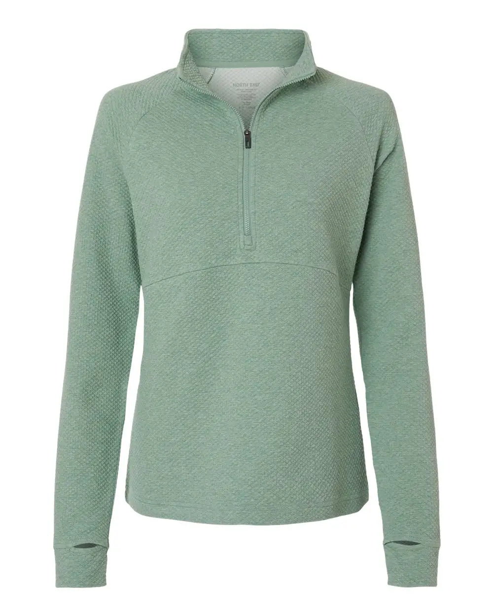 North End Ne725w Women’s Spirit Textured Quarter-zip Pullover - Sage Green Heather - Ladies Xs