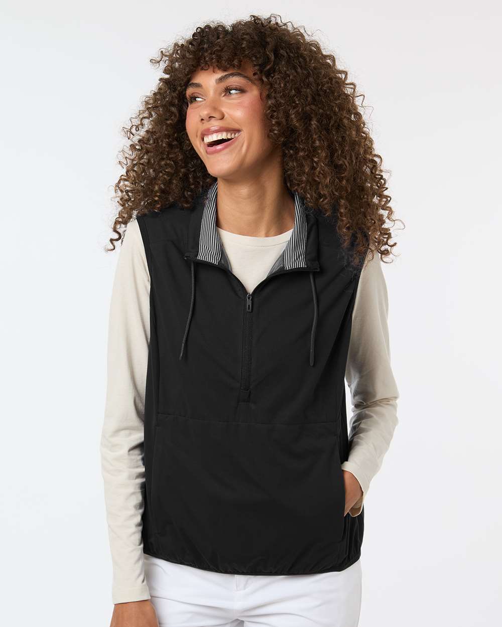 North End Ne76w Women’s Network Lightweight Quarter-zip Vest - Black Heather