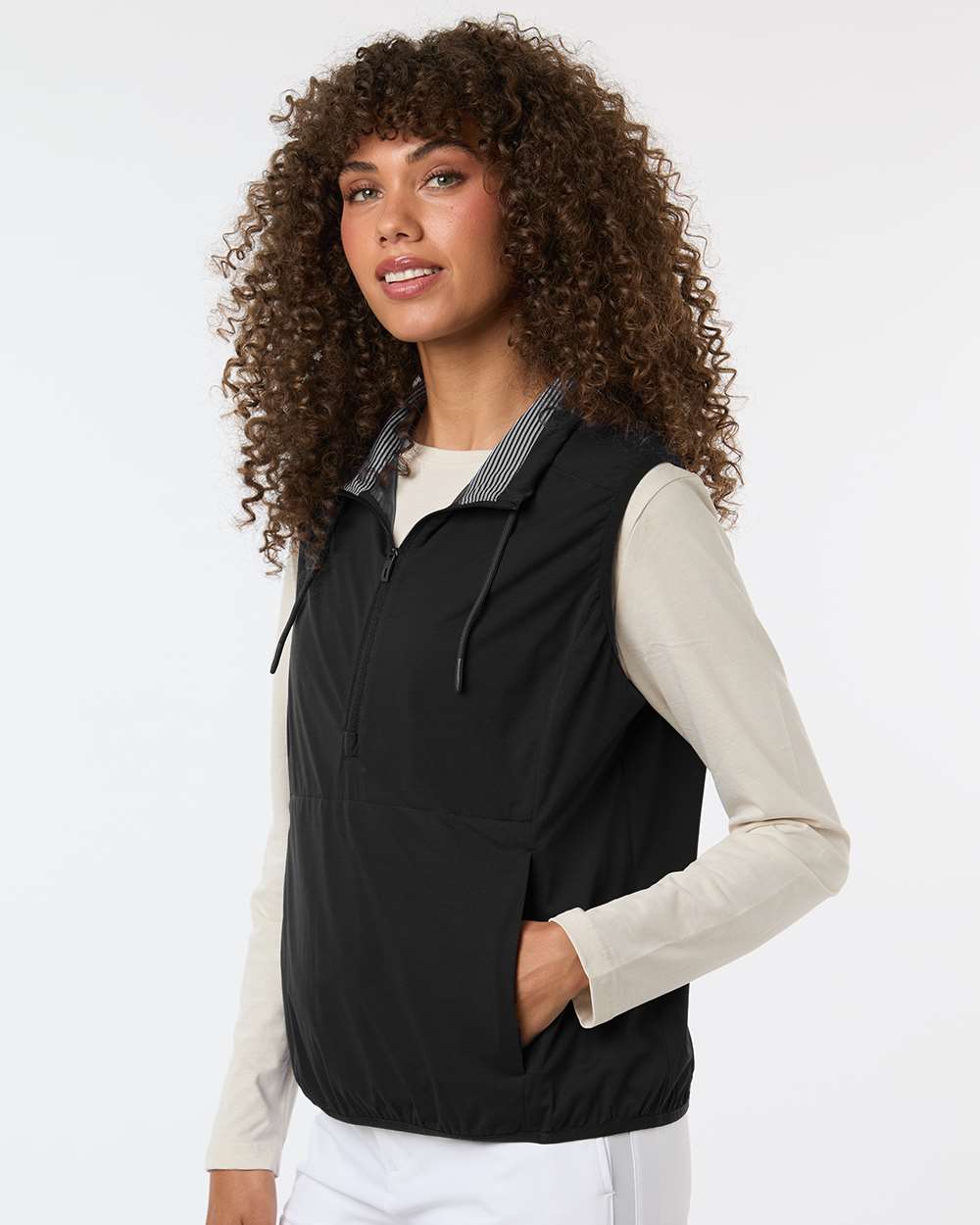 North End Ne76w Women’s Network Lightweight Quarter-zip Vest - Black Heather