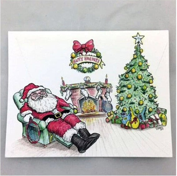 Note Cards-tired Tennis Santa (8x) - White