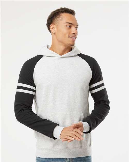 Oatmeal Heather/ Black Ink Nublend® Varsity Colorblocked Raglan Hooded Sweatshirt - 97CR