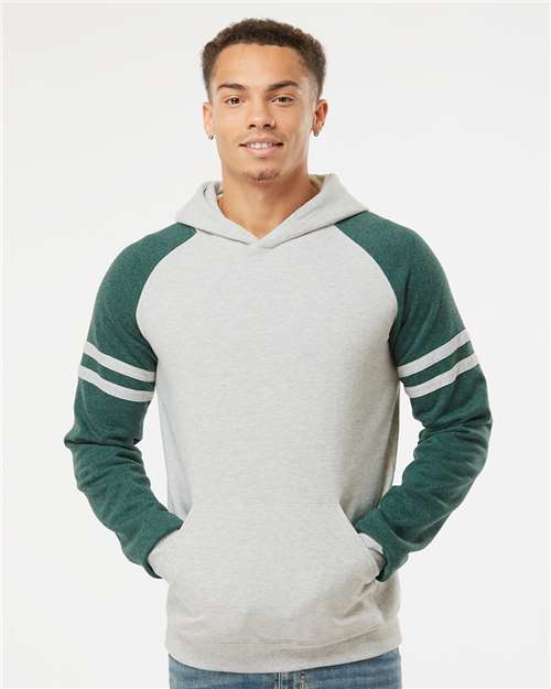 Oatmeal Heather/ Forest Green Heather Nublend® Varsity Colorblocked Raglan Hooded Sweatshirt - 97CR