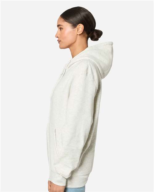 Rear View of Oatmeal Heather Premium Full-Zip Hooded Sweatshirt - LS14003