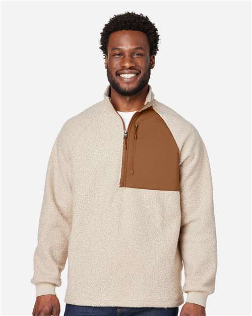 Oatmeal Heather/ Teak Men&#39;s Aura Sweater Fleece Quarter-Zip Pullover - NE713