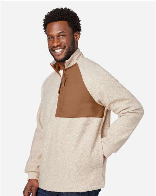 Oatmeal Heather/ Teak Men&#39;s Aura Sweater Fleece Quarter-Zip Pullover - NE713