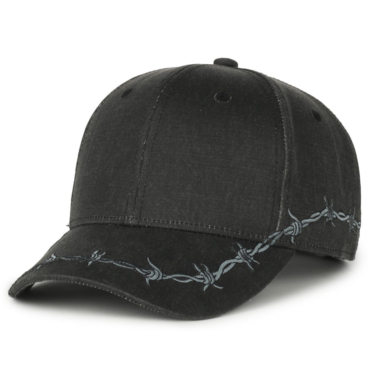 Oc Sports Barb-01 Barbed Wire Embroidery Solid Back Cap - Black