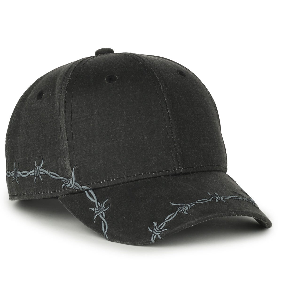 Oc Sports Barb-01 Barbed Wire Embroidery Solid Back Cap - Black