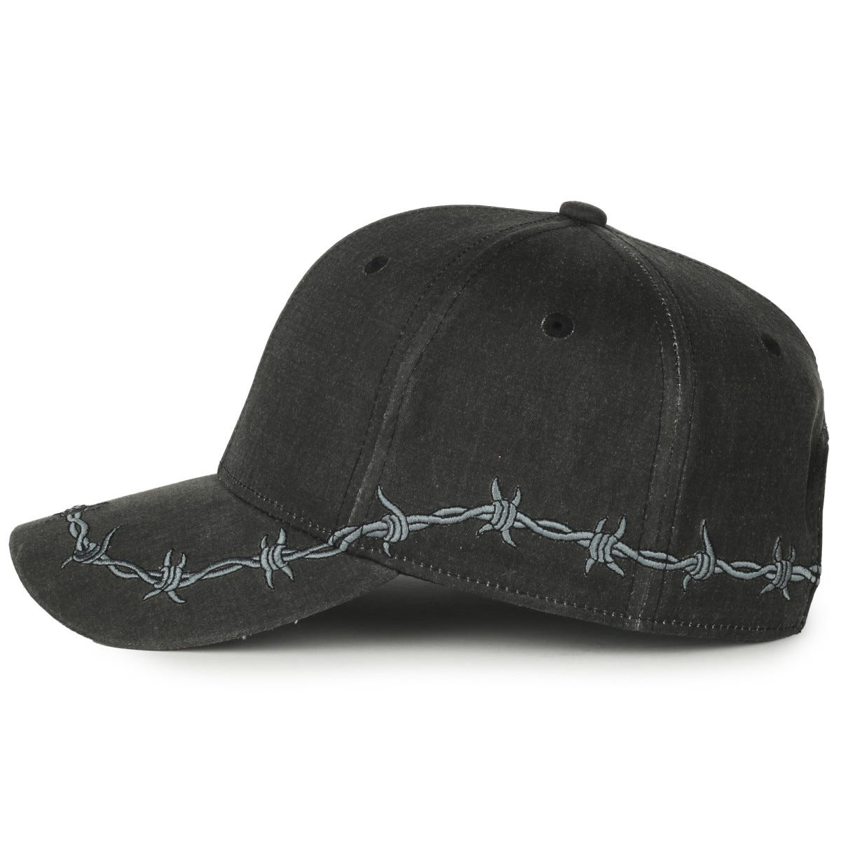 Oc Sports Barb-01 Barbed Wire Embroidery Solid Back Cap - Black