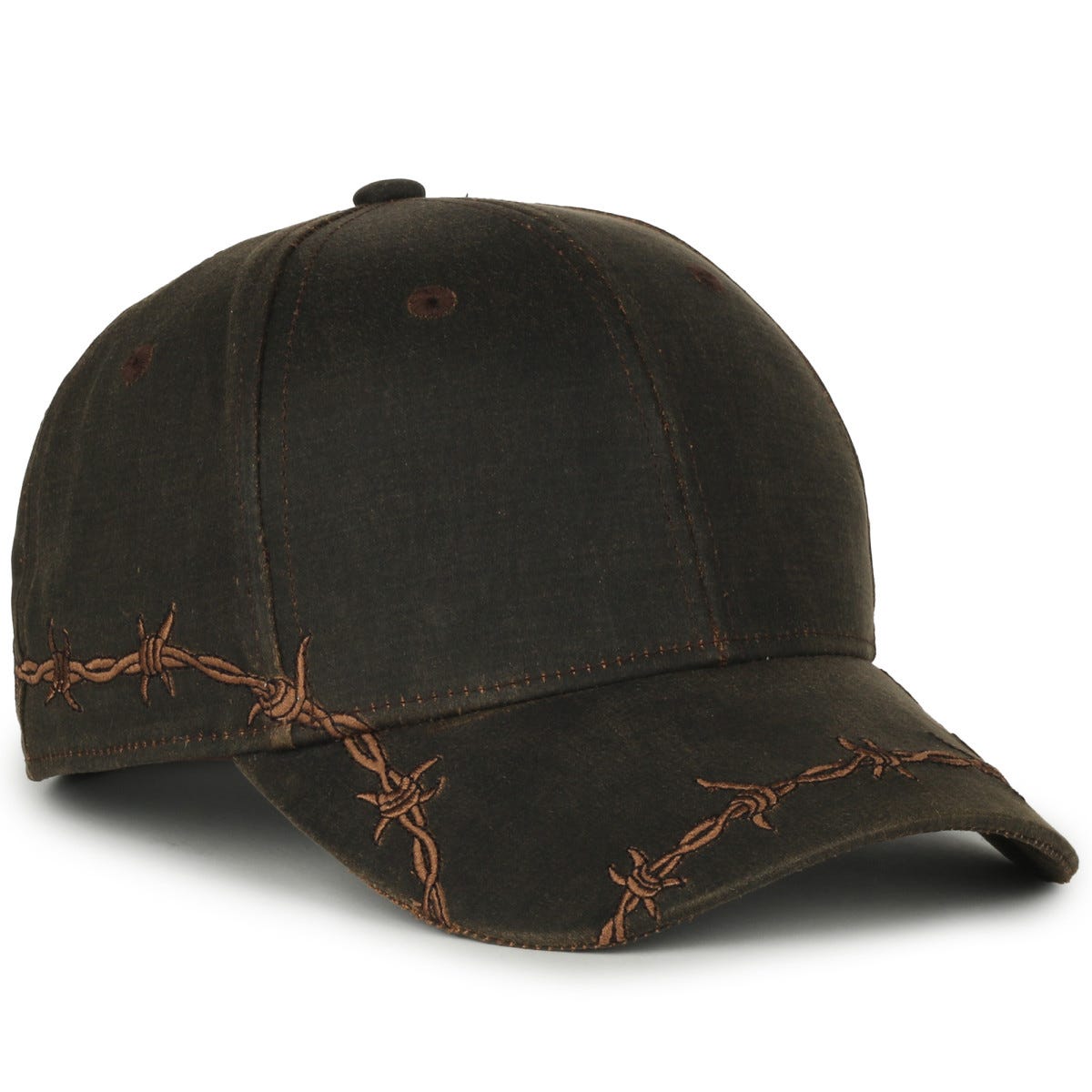 Oc Sports Barb-01 Barbed Wire Embroidery Solid Back Cap - Brown