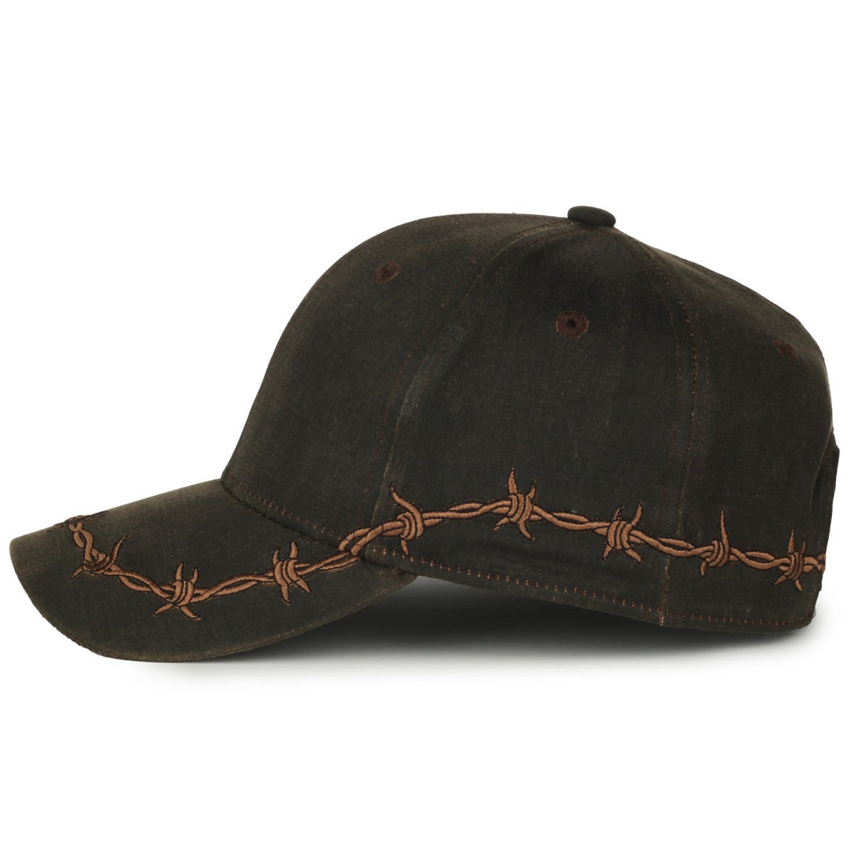 Oc Sports Barb-01 Barbed Wire Embroidery Solid Back Cap - Brown