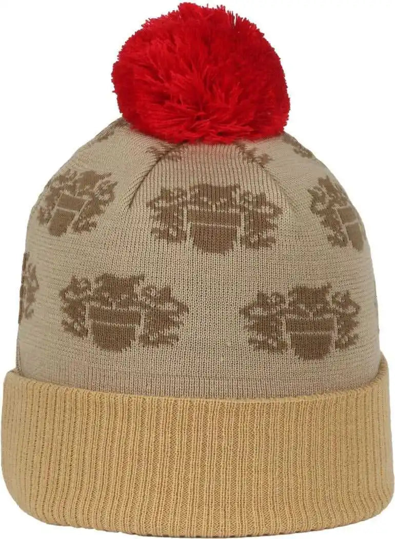 Oc Sports Beer-034 Pabst Beanie with Pom - Putty Gold Red - Light Gray / 6 7/8’’ - 7 1/2’’