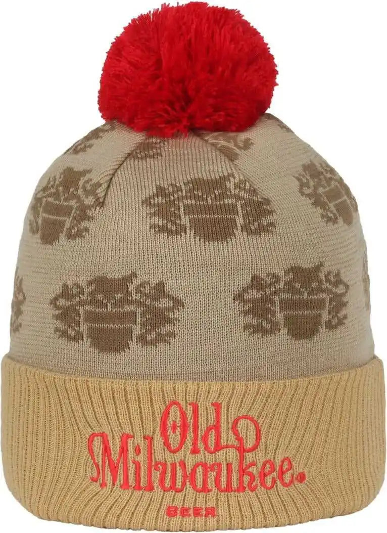 Oc Sports Beer-034 Pabst Beanie with Pom - Putty Gold Red - Light Gray / 6 7/8’’ - 7 1/2’’