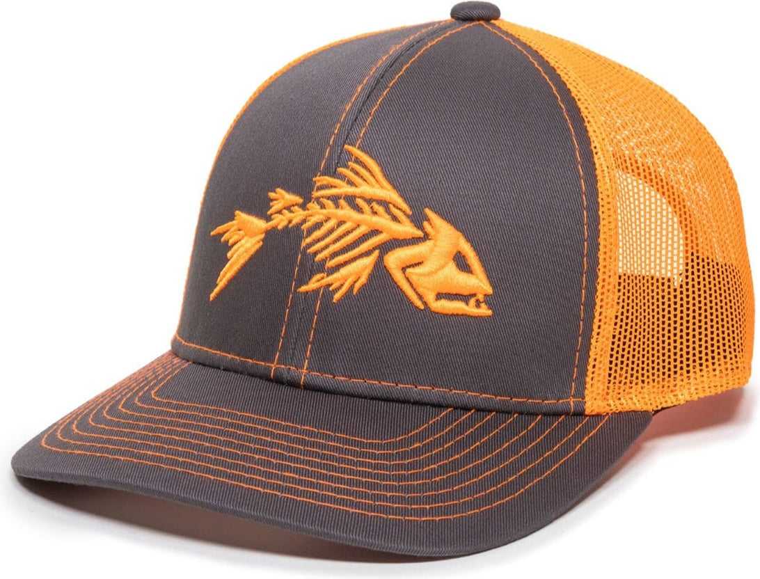 Oc Sports Bon-800 Fishing Adjustable Mesh Back Cap - Charcoal Neon Orange - Dark Gray / 6 7/8’’ - 7 1/2’’