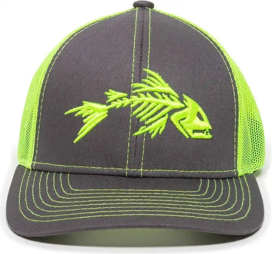 Oc Sports Bon-800 Fishing Adjustable Mesh Back Cap - Charcoal Neon Yellow - Dark Gray / 6 7/8’’ - 7 1/2’’