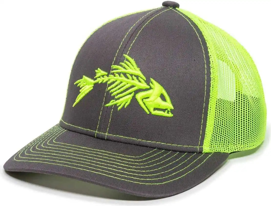 Oc Sports Bon-800 Fishing Adjustable Mesh Back Cap - Charcoal Neon Yellow - Dark Gray / 6 7/8’’ - 7 1/2’’