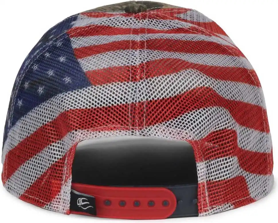 Oc Sports Cwf-400m Adjustable Mesh Back Cap - Mossy Oak Country Dna American Flag - Osfm