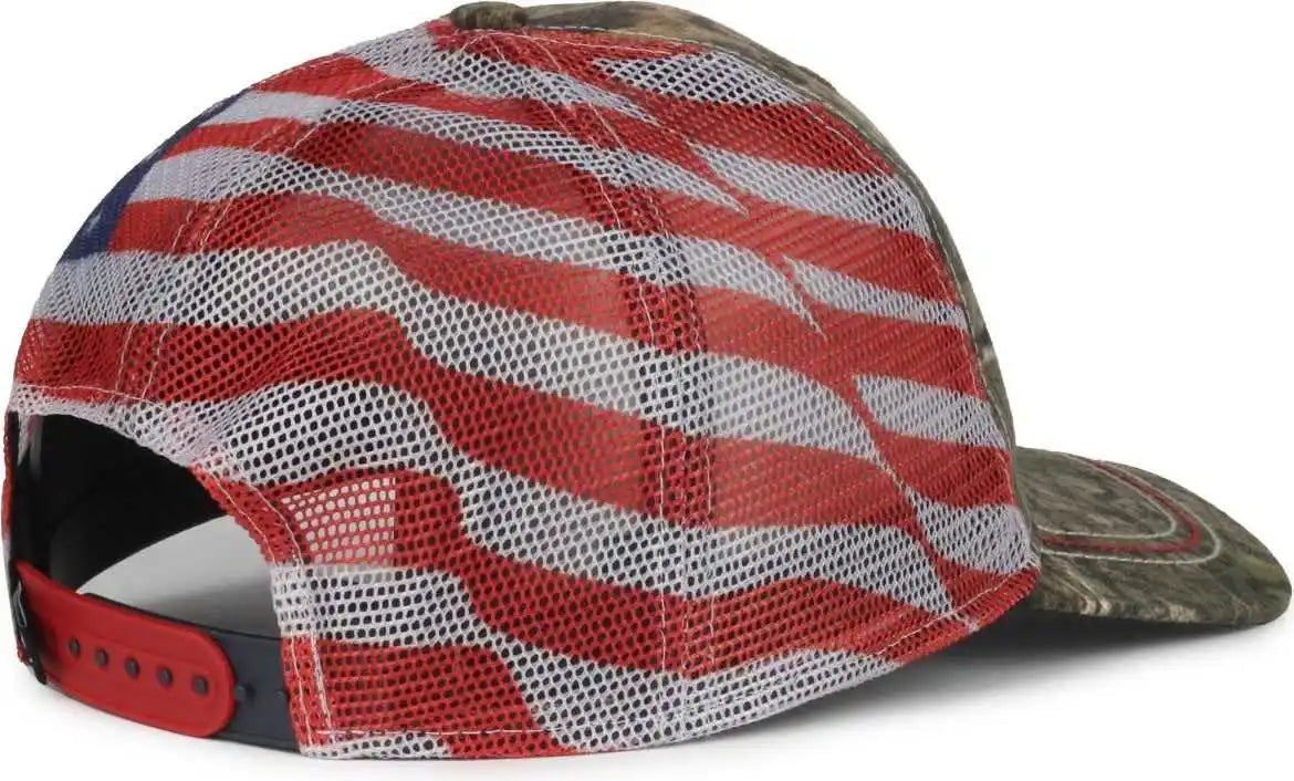 Oc Sports Cwf-400m Adjustable Mesh Back Cap - Mossy Oak Country Dna American Flag - Osfm