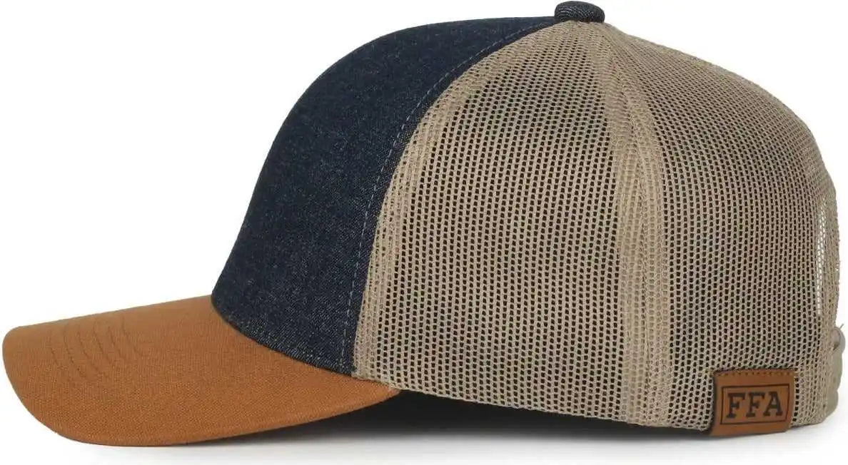 Oc Sports Ffa-dnm Ffa Denim Trucker Cap - Dark Blue Khaki Brown - Osfm