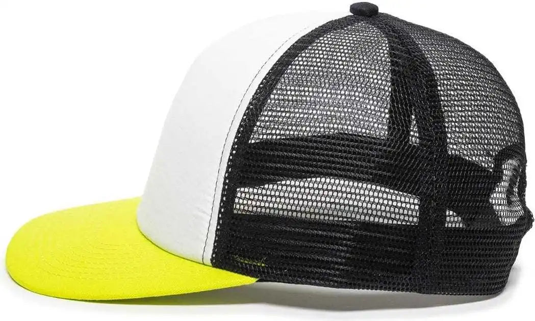 Oc Sports Fom-100 Adjustable Mesh Back Cap - White Black Neon Yellow - 6 7/8’’ - 7 1/2’’