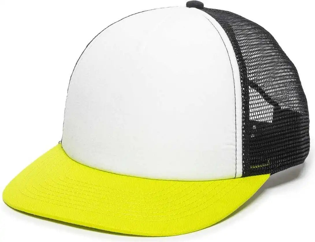 Oc Sports Fom-100 Adjustable Mesh Back Cap - White Black Neon Yellow - 6 7/8’’ - 7 1/2’’