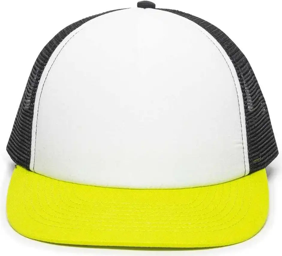 Oc Sports Fom-100 Adjustable Mesh Back Cap - White Black Neon Yellow - 6 7/8’’ - 7 1/2’’