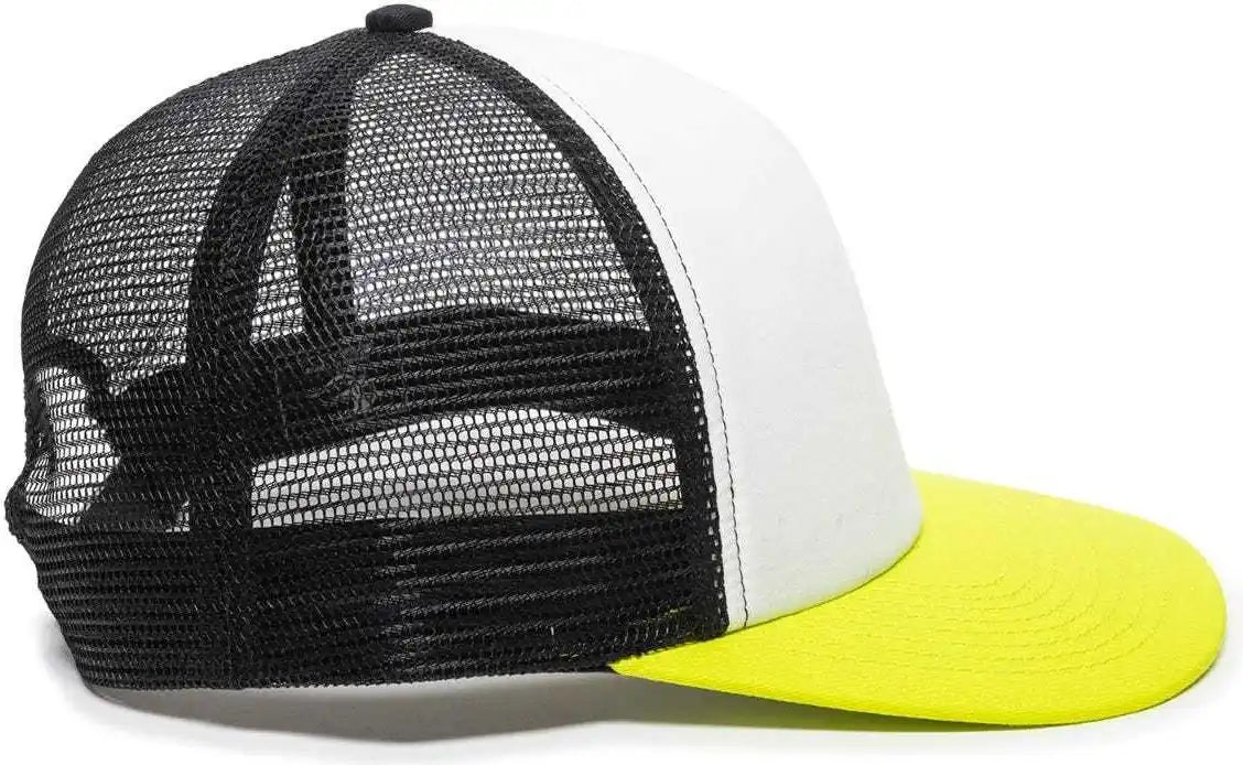 Oc Sports Fom-100 Adjustable Mesh Back Cap - White Black Neon Yellow - 6 7/8’’ - 7 1/2’’