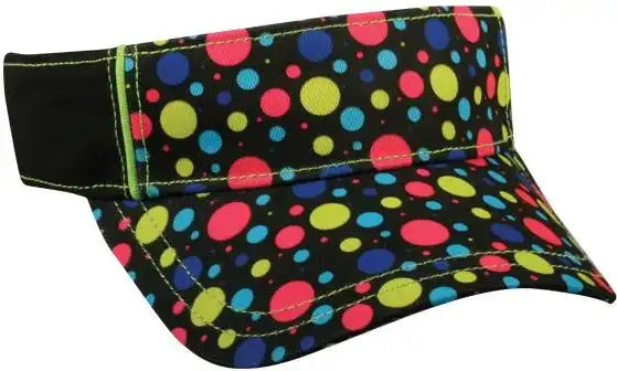 Oc Sports Fpv-100 Ladies Print Adjustable Visor - Polka Dot Black - Multi-colored / 6 7/8’’ - 7 1/2’’