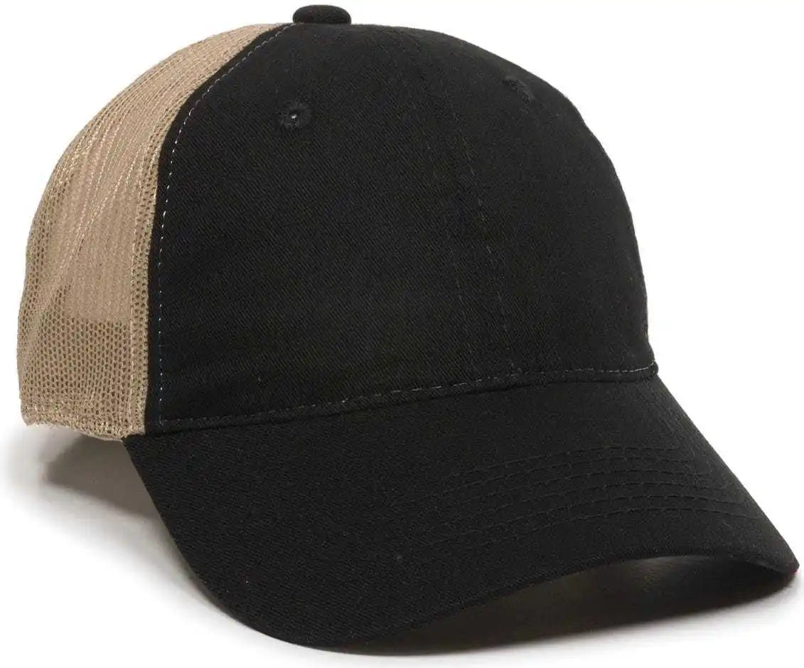 Oc Sports Fwt-130 Garment Wash Mesh Back Baseball Cap - Black Tan - 6 7/8’’ - 7 1/2’’