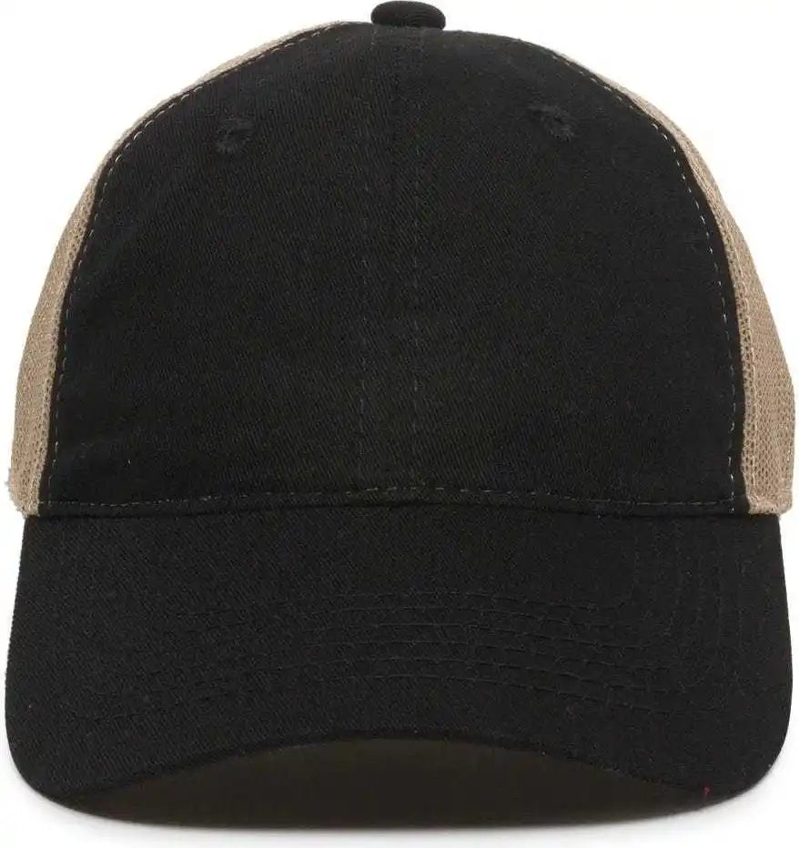 Oc Sports Fwt-130 Garment Wash Mesh Back Baseball Cap - Black Tan - 6 7/8’’ - 7 1/2’’